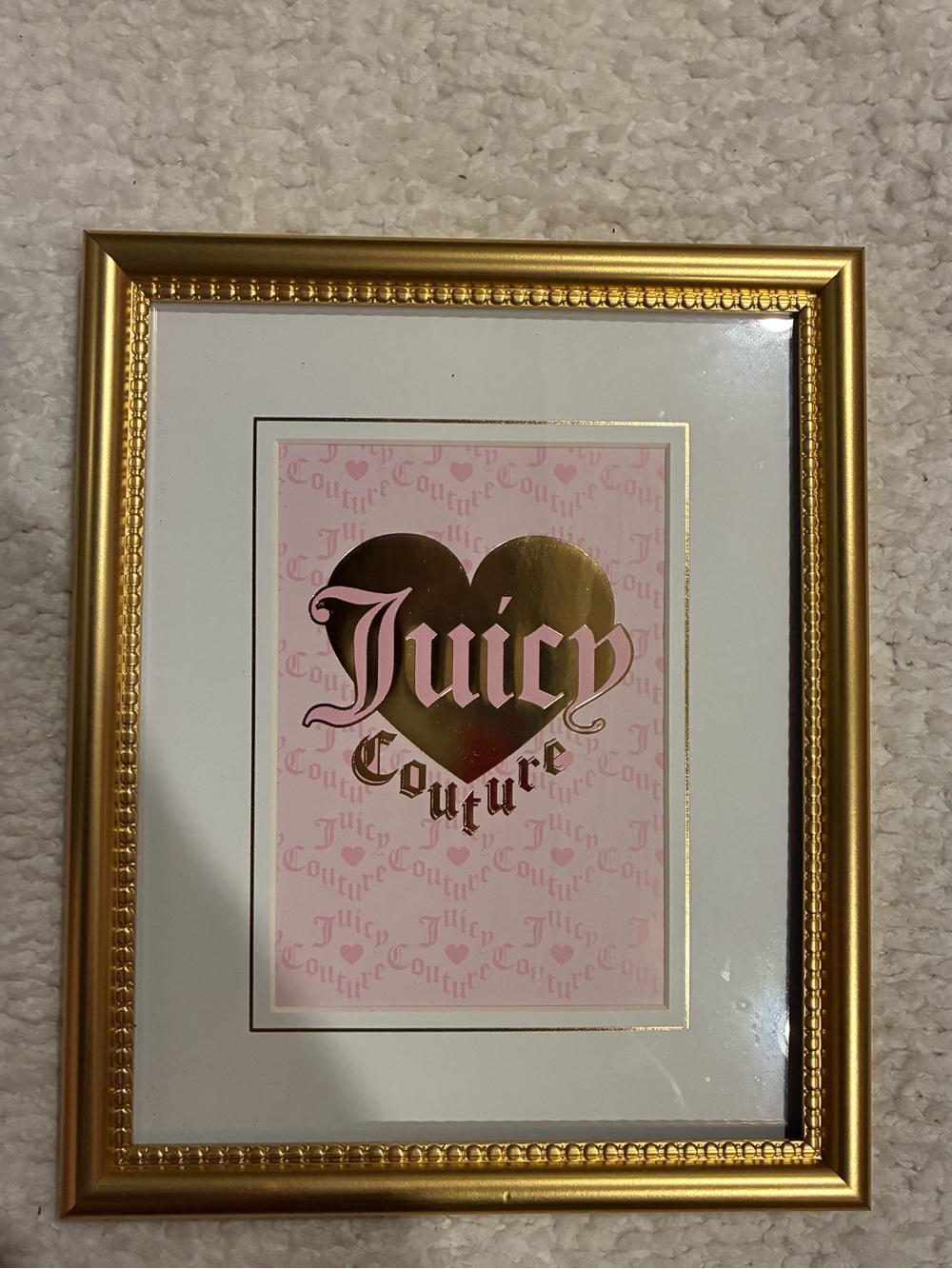 Juicy Couture Gold & Pink Heart Framed Art